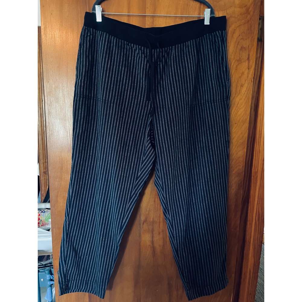 Soft Surroundings Navy Pinstripe Cotton Drawstring Pants Elevated Basic XXL